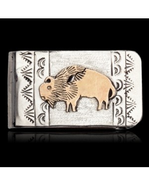 12kt Gold Filled and .925 Sterling Silver Buffalo and Mountain Handmade Certified Authentic Navajo Native American Money Clip 11259-2
