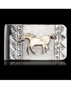 12kt Gold Filled and .925 Sterling Silver Handmade HORSE Certified Authentic Navajo Native American Money Clip 11241-4