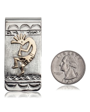 12kt Gold Filled and .925 Sterling Silver Kokopelli Handmade Certified Authentic Navajo Native American Money Clip 11260-2