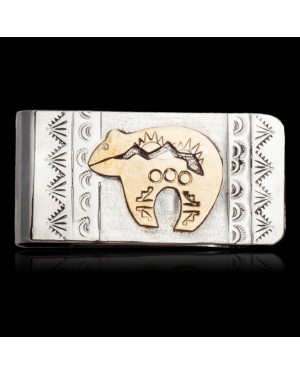 12kt Gold Filled and .925 Sterling Silver Bear Handmade Certified Authentic Navajo Native American Money Clip 11262
