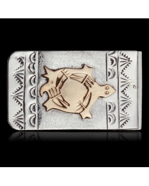 Turtle 12kt Gold Filled and .925 Sterling Silver Certified Authentic Handmade Navajo Native American Money Clip 11266-2