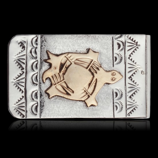 Turtle 12kt Gold Filled and .925 Sterling Silver Certified Authentic Handmade Navajo Native American Money Clip 11266-2