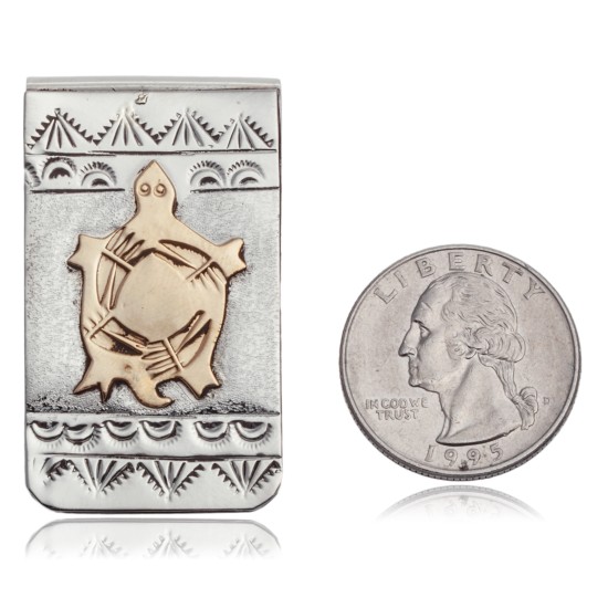 Turtle 12kt Gold Filled and .925 Sterling Silver Certified Authentic Handmade Navajo Native American Money Clip 11266-2