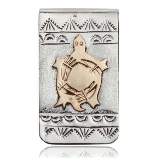 Turtle 12kt Gold Filled and .925 Sterling Silver Certified Authentic Handmade Navajo Native American Money Clip 11266-2