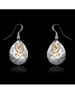 12kt Gold Filled and .925 Sterling Silver Eagle and Sun Handmade Certified Authentic Navajo Native American Dangle Earrings 24467