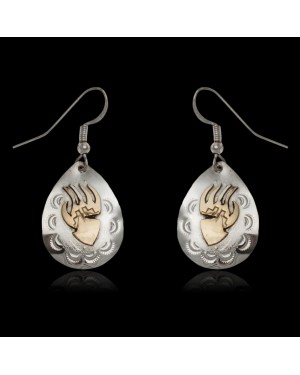 12kt Gold Filled and .925 Sterling Silver Bear Paw and Sun Handmade Certified Authentic Navajo Native American Dangle Earrings 24469