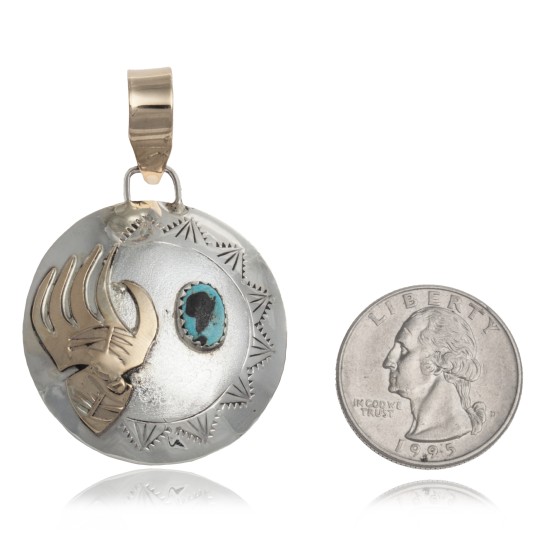 12kt Gold Filled and .925 Sterling Silver Certified Authentic Bear Paw Handmade Navajo Natural Turquoise Native American Pendant 17041-4 12kt Gold Filled and .925 Sterling Silver Certified Authentic Bear Paw Handmade Navajo Natural Turquoise Native American Pendant 17041-4