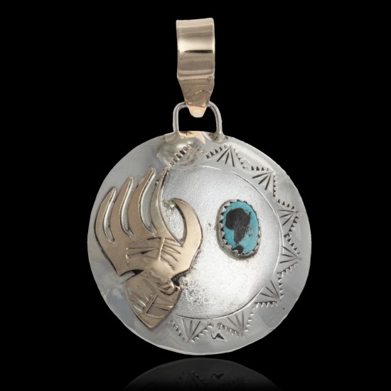12kt Gold Filled and .925 Sterling Silver Certified Authentic Bear Paw Handmade Navajo Natural Turquoise Native American Pendant 17041-4 12kt Gold Filled and .925 Sterling Silver Certified Authentic Bear Paw Handmade Navajo Natural Turquoise Native American Pendant 17041-4