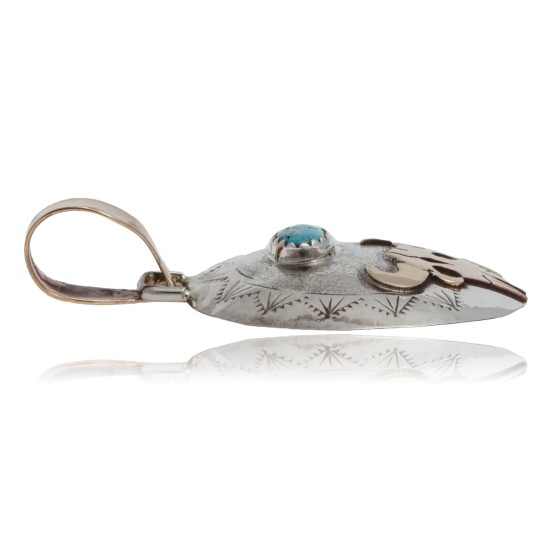 12kt Gold Filled and .925 Sterling Silver Certified Authentic Bull Skull Handmade Navajo Natural Turquoise Native American Pendant 17044-2