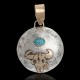 12kt Gold Filled and .925 Sterling Silver Certified Authentic Bull Skull Handmade Navajo Natural Turquoise Native American Pendant 17044-2