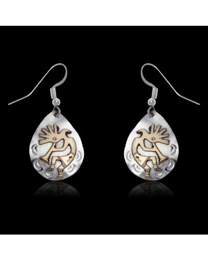 12kt Gold Filled and .925 Sterling Silver Kokopelli Handmade Certified Authentic Navajo Dangle Native American Earrings 24466