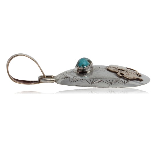 Buffalo 12kt Gold Filled and .925 Sterling Silver Certified Authentic Handmade Navajo Native American Natural Turquoise Pendant 24530