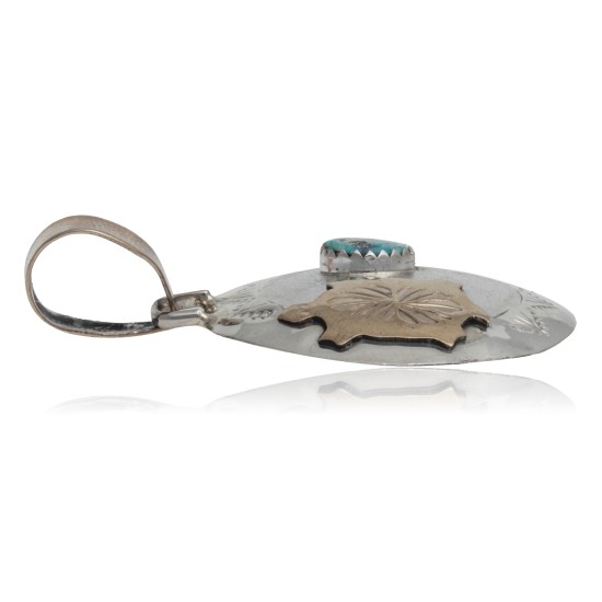Turtle 12kt Gold Filled and .925 Sterling Silver Certified Authentic Handmade Navajo Native American Natural Turquoise Pendant 24532