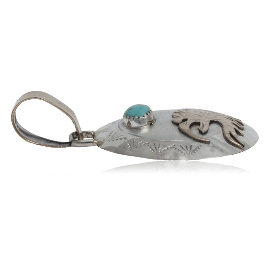 12kt Gold Filled and .925 Sterling Silver Certified Authentic Eagle head Handmade Navajo Natural Turquoise Native American Pendant  94008