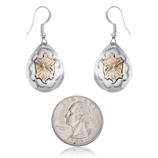 12kt Gold Filled and .925 Sterling Silver Kokopelli Handmade Certified Authentic Navajo Dangle Native American Earrings 24499