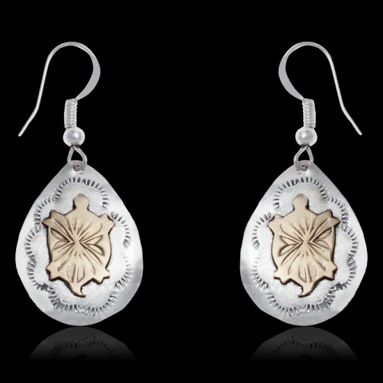 12kt Gold Filled and .925 Sterling Silver Kokopelli Handmade Certified Authentic Navajo Dangle Native American Earrings 24499