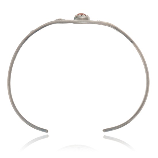 Delicate Handmade Certified Authentic Navajo .925 Sterling Silver Coral Native American Cuff Bracelet 12947-9