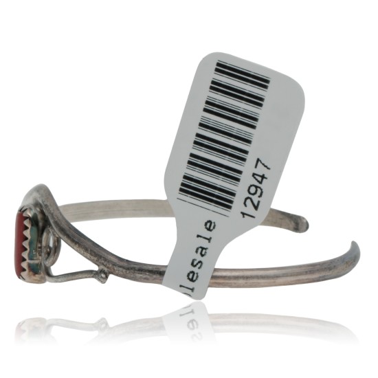 Delicate Handmade Certified Authentic Navajo .925 Sterling Silver Coral Native American Cuff Bracelet 12947-9