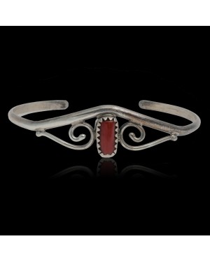Delicate Handmade Certified Authentic Navajo .925 Sterling Silver Coral Native American Cuff Bracelet 12947-9