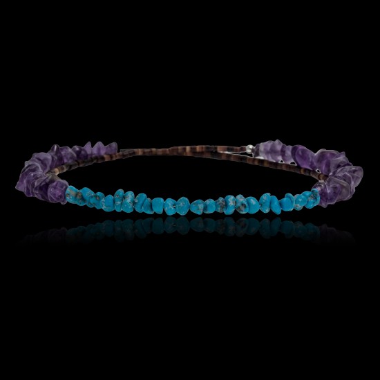 Natural Turquoise and Amethyst Certified Authentic Navajo Native American Adjustable Choker Wrap Necklace Chain 25584