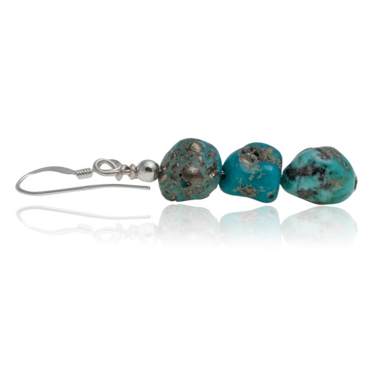 Natural Turquoise .925 Sterling Silver Hooks Certified Authentic Navajo Native American Dangle Hook Earrings 27276