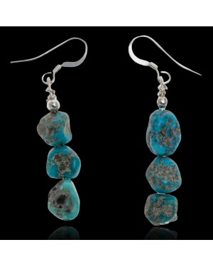 Natural Turquoise .925 Sterling Silver Hooks Certified Authentic Navajo Native American Dangle Hook Earrings 27276
