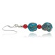 Natural Turquoise and Coral .925 Sterling Silver Hooks Certified Authentic Navajo Native American Dangle Earrings 27277