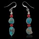 Natural Turquoise and Coral .925 Sterling Silver Hooks Certified Authentic Navajo Native American Dangle Earrings 27277