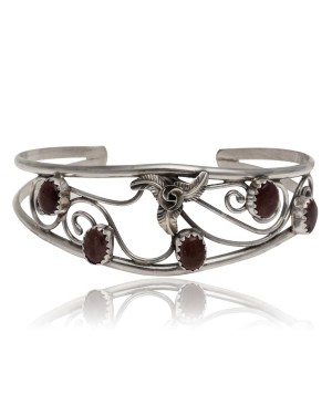 Handmade Certified Authentic Navajo .925 Sterling Silver Natural Garnet Native American Bracelet 12946-5