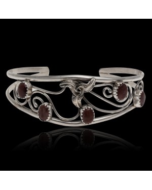 Handmade Certified Authentic Navajo .925 Sterling Silver Natural Garnet Native American Bracelet 12946-5