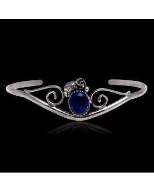 Handmade Certified Authentic Navajo .925 Sterling Silver Natural Lapis Lazuli Native American Delicate Cuff Bracelet 12948-2
