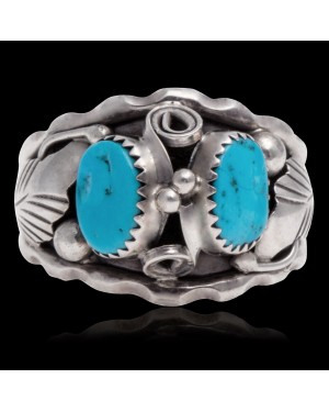 Large Handmade Certified Authentic Navajo .925 Sterling Silver Natural Turquoise Native American Ring 26209