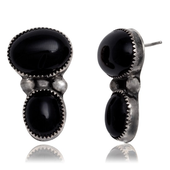 Double Natural Black Onyx .925 Sterling Silver Certified Authentic Navajo Native American Handmade Post Earrings 18254 Double Natural Black Onyx .925 Sterling Silver Certified Authentic Navajo Native American Handmade Post Earrings 18254