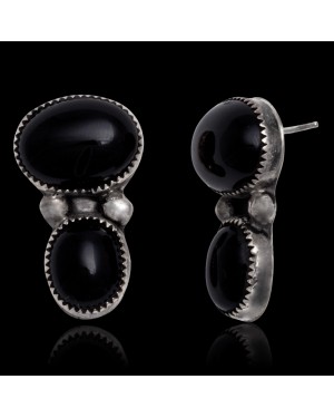Double Natural Black Onyx .925 Sterling Silver Certified Authentic Navajo Native American Handmade Post Earrings 18254 Double Natural Black Onyx .925 Sterling Silver Certified Authentic Navajo Native American Handmade Post Earrings 18254