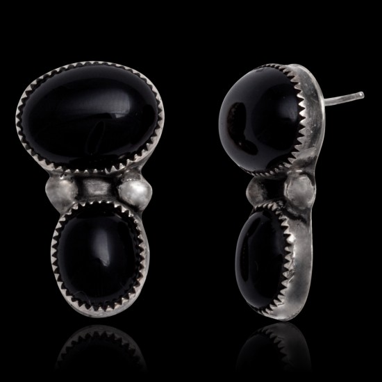 Double Natural Black Onyx .925 Sterling Silver Certified Authentic Navajo Native American Handmade Post Earrings 18254 Double Natural Black Onyx .925 Sterling Silver Certified Authentic Navajo Native American Handmade Post Earrings 18254