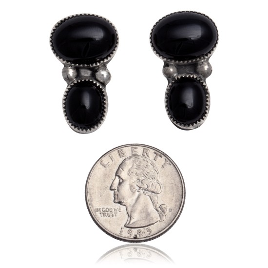 Double Natural Black Onyx .925 Sterling Silver Certified Authentic Navajo Native American Handmade Post Earrings 18254 Double Natural Black Onyx .925 Sterling Silver Certified Authentic Navajo Native American Handmade Post Earrings 18254