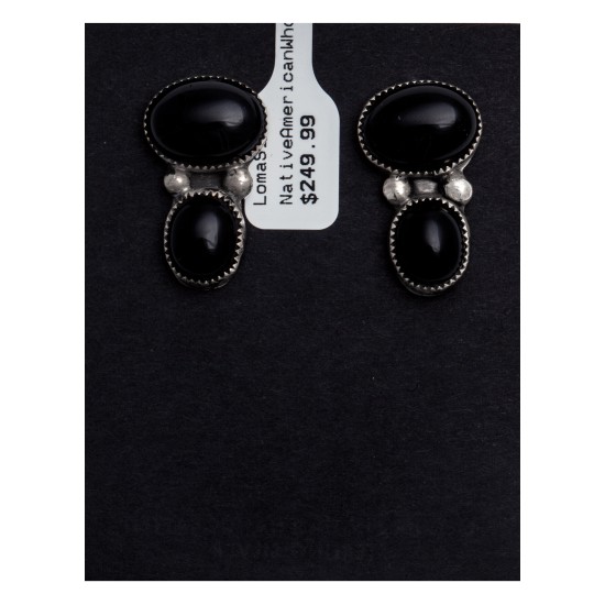 Double Natural Black Onyx .925 Sterling Silver Certified Authentic Navajo Native American Handmade Post Earrings 18254 Double Natural Black Onyx .925 Sterling Silver Certified Authentic Navajo Native American Handmade Post Earrings 18254