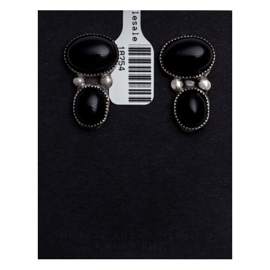 Double Natural Black Onyx .925 Sterling Silver Certified Authentic Navajo Native American Handmade Post Earrings 18254 Double Natural Black Onyx .925 Sterling Silver Certified Authentic Navajo Native American Handmade Post Earrings 18254