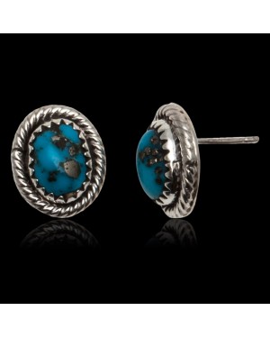 Natural Turquoise .925 Sterling Silver Certified Authentic Navajo Native American Stud Earrings 24391-99 Natural Turquoise .925 Sterling Silver Certified Authentic Navajo Native American Stud Earrings 24391-99