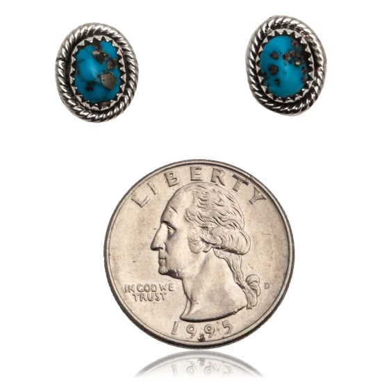 Natural Turquoise .925 Sterling Silver Certified Authentic Navajo Native American Stud Earrings 24391-99