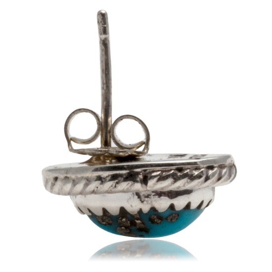 Natural Turquoise .925 Sterling Silver Certified Authentic Navajo Native American Stud Earrings 24391-99