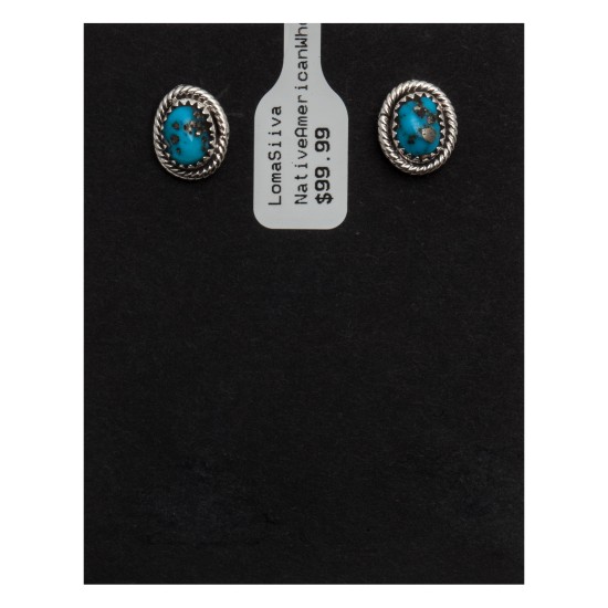 Natural Turquoise .925 Sterling Silver Certified Authentic Navajo Native American Stud Earrings 24391-99