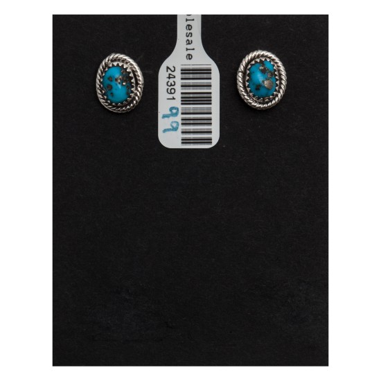 Natural Turquoise .925 Sterling Silver Certified Authentic Navajo Native American Stud Earrings 24391-99