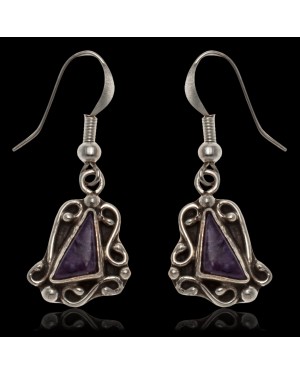 Sugilite .925 Sterling Silver Certified Authentic Navajo Native American Flower Dangle Earrings 27245