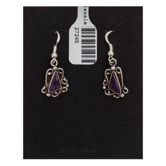 Sugilite .925 Sterling Silver Certified Authentic Navajo Native American Flower Dangle Earrings 27245