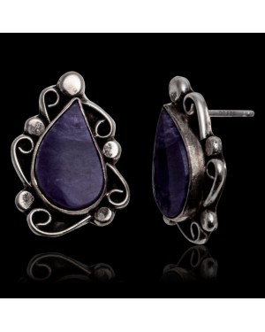 Sugulite .925 Sterling Silver Certified Authentic Navajo Native American Stud Flower Earrings 27278 Sugulite .925 Sterling Silver Certified Authentic Navajo Native American Stud Flower Earrings 27278