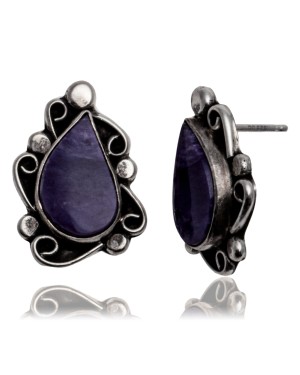 Sugulite .925 Sterling Silver Certified Authentic Navajo Native American Stud Flower Earrings 27278
