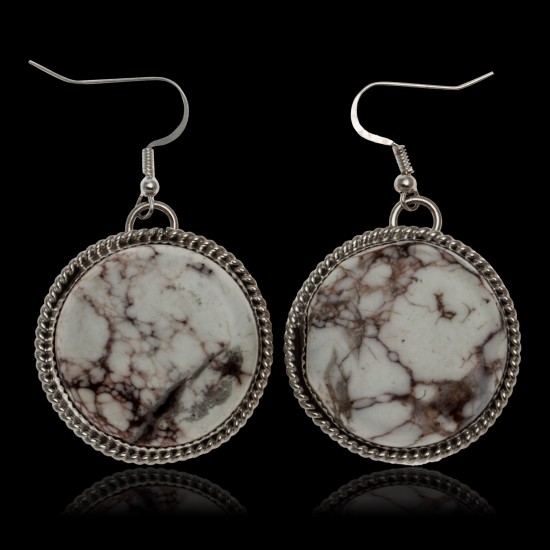 White Howlite .925 Sterling Silver Certified Authentic Navajo Native American Dangle Earrings 27279