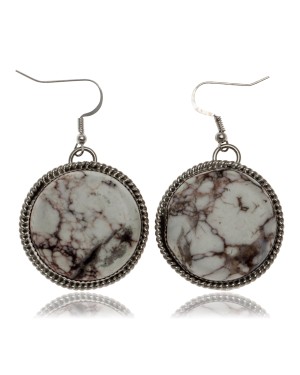 White Howlite .925 Sterling Silver Certified Authentic Navajo Native American Dangle Earrings 27279