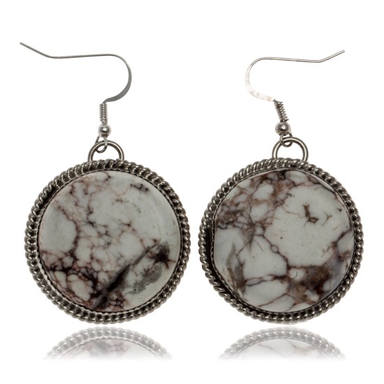 White Howlite .925 Sterling Silver Certified Authentic Navajo Native American Dangle Earrings 27279